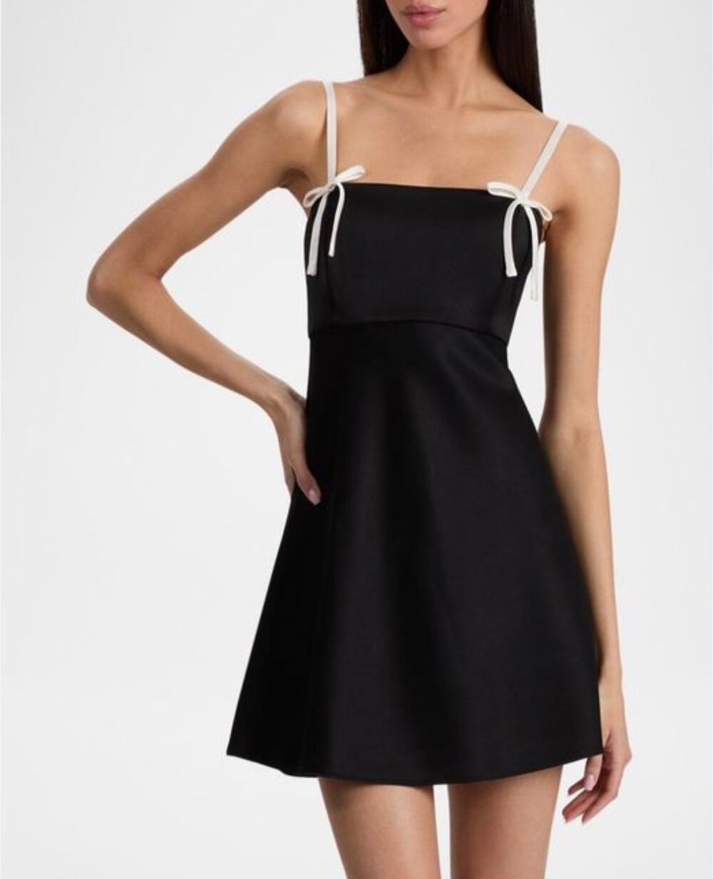 Alice + Olivia Morgan Babydoll Bow Mini Dress Black White Size 2 Worn Once